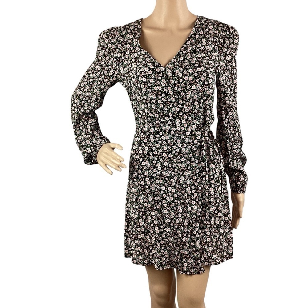 Elodie Floral Wrap Dress Size XS Black Multicolor